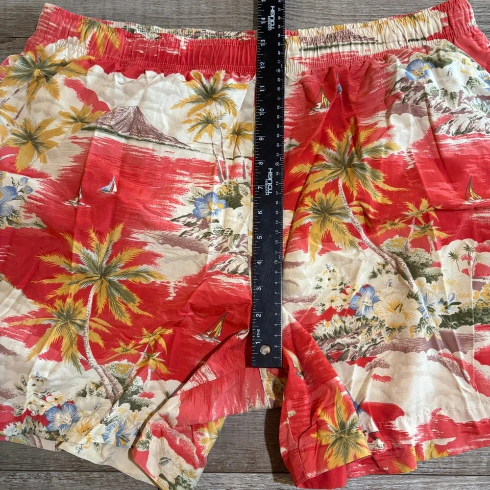 Lands' End Swim Trunks Mens XL Red Tropical Palm Tree Floral Hawaiian Print